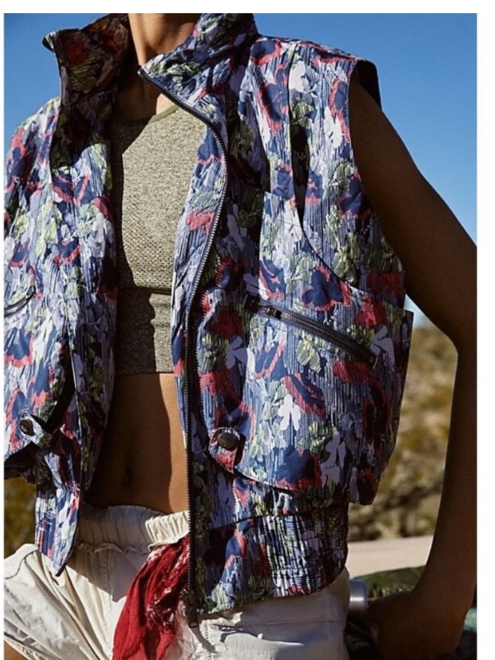 Free People Movement Off the Grid Printed  hooded vest In Supernova Floral